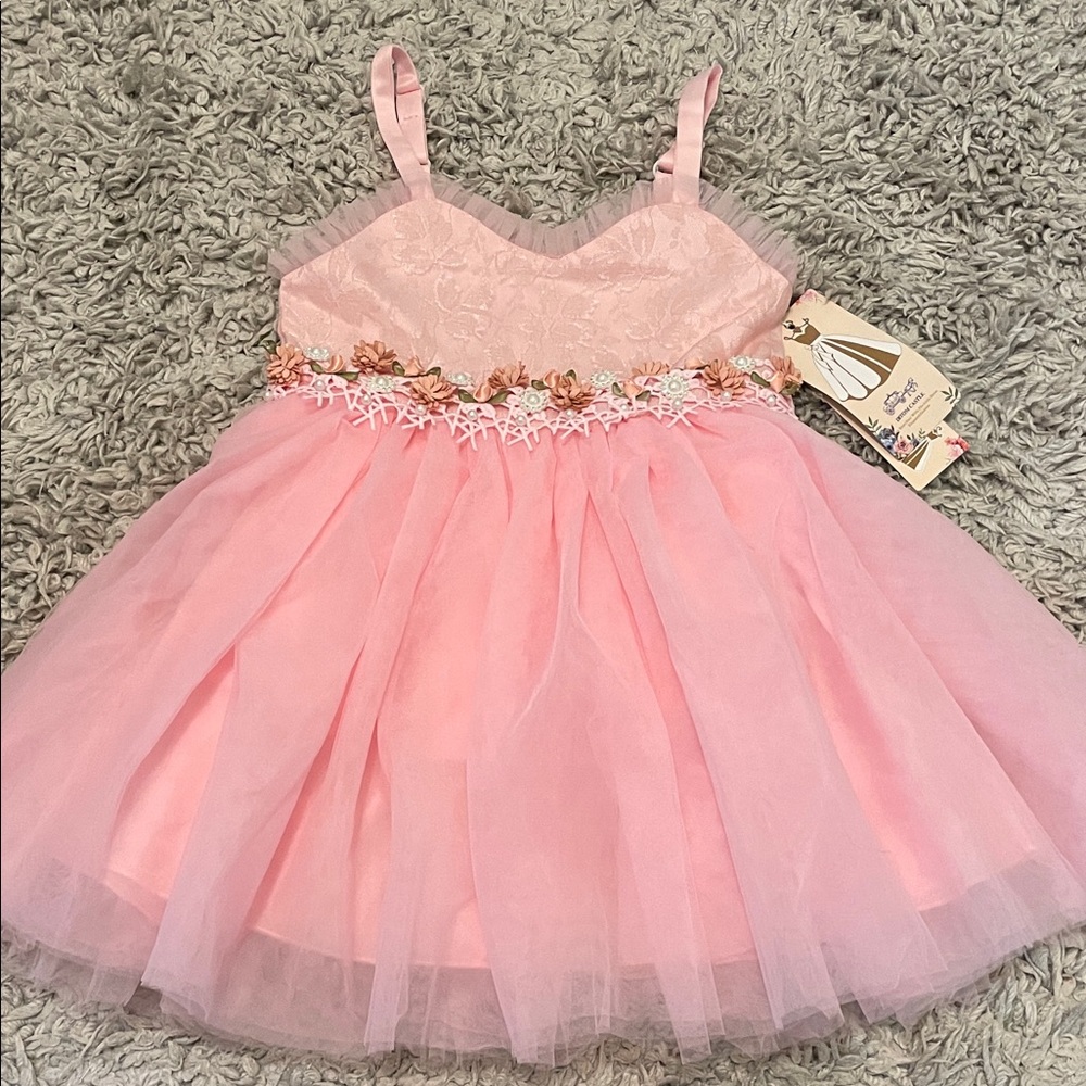 NWT IBTOM CASTLE Pink Tulle Dress w/Sweetheart Neckline, Size 3-4Y